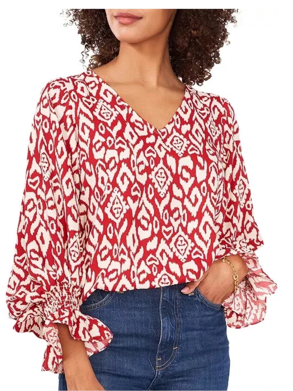 Vince Camuto Desert Summer Balloon Sleeve Blouse - Dark Red